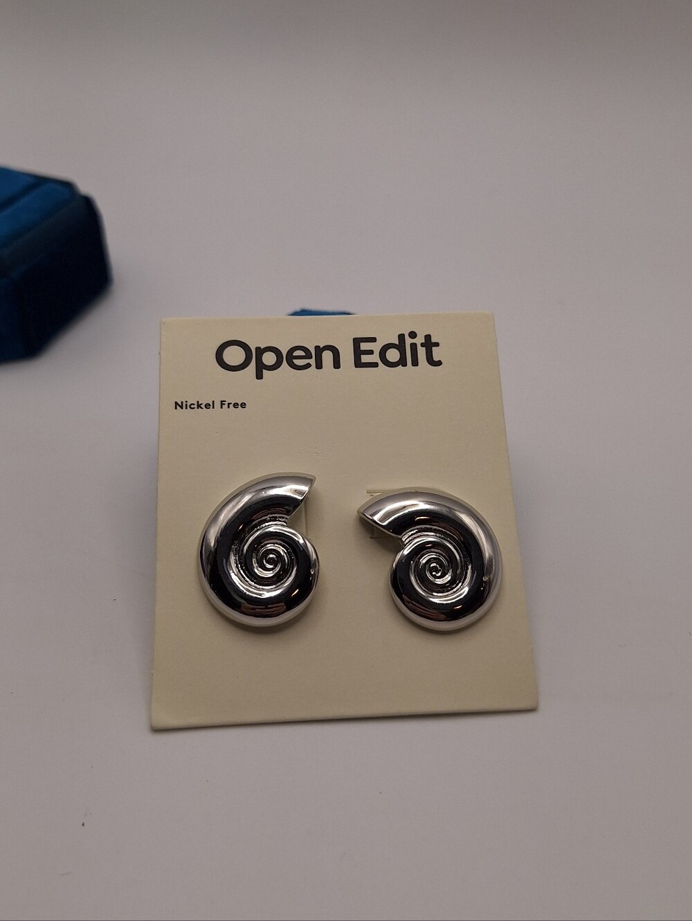 Open Edit Rhodium Silver Spiral Shell Statement Earrings NWT